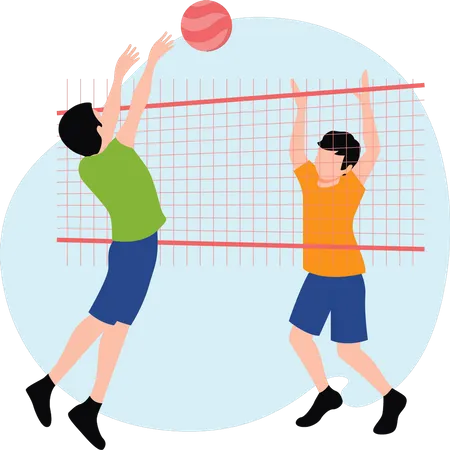 The Boys Are Playing Volleyball Illustration