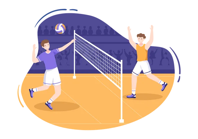 Boys playing volleyball  Illustration