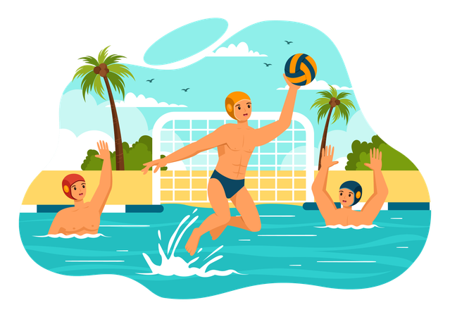Boys playing Water Polo Sport in swimming pool  Illustration