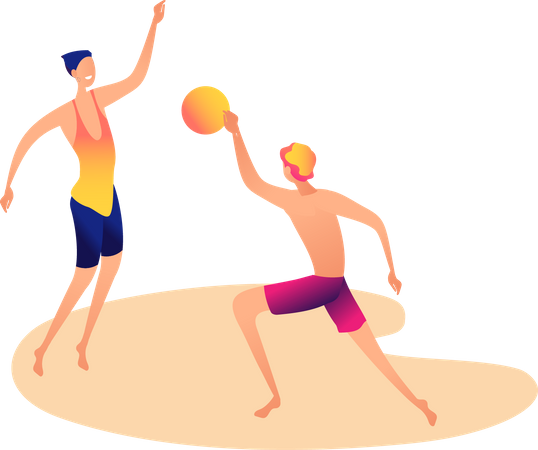 Boys playing with ball at beach  Illustration