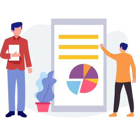 Boys presenting graph chart  Illustration