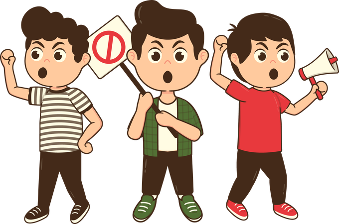Boys protesting against college bullying  Illustration