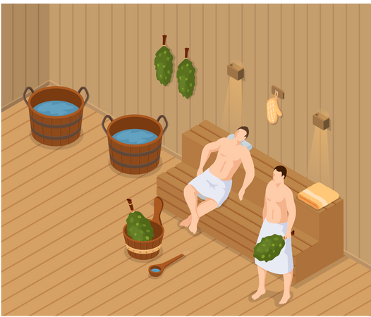 Boys relaxing in Sauna and steam room Illustration