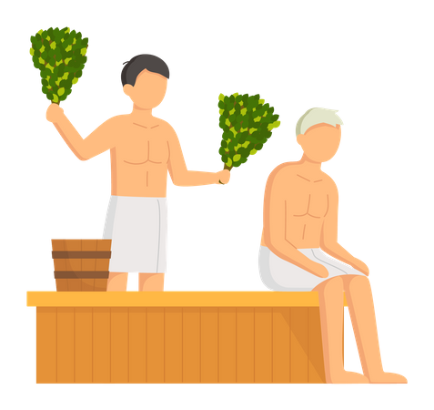 Boys relaxing in sauna  Illustration