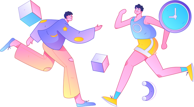 Boys running in morning  Illustration