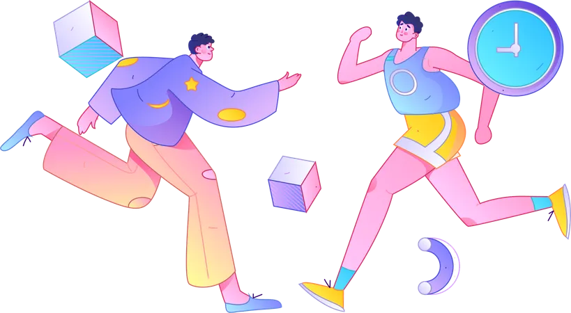 Boys running in morning  Illustration