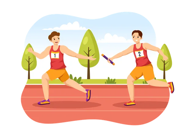 Boys running in race Illustration