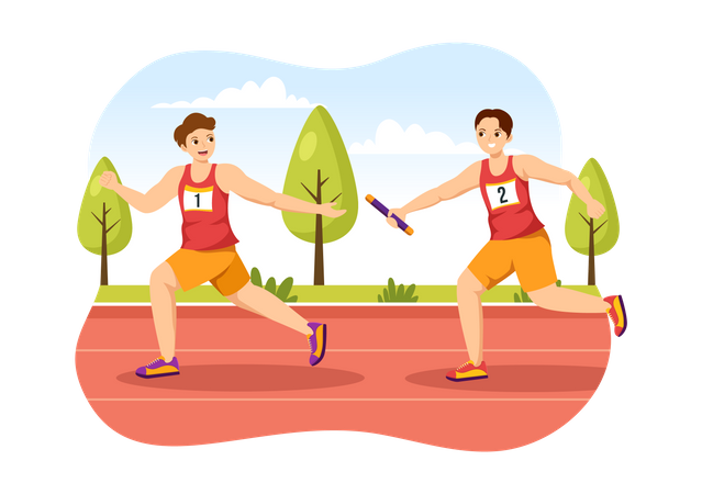 Boys running in race  Illustration