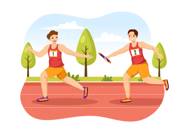 Boys running in race  Illustration