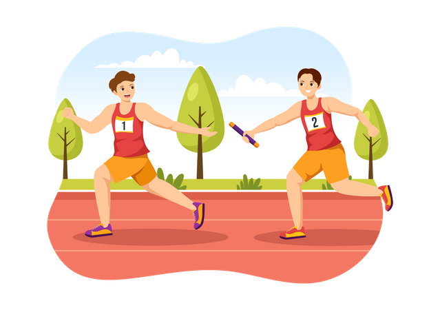 Boys running in race  Illustration