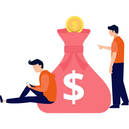 Boys saving dollars  Illustration