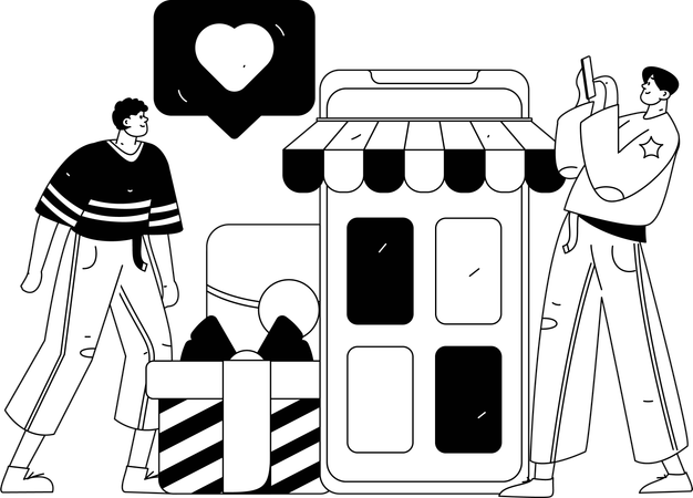 Boys shop from Online shopping app  Illustration
