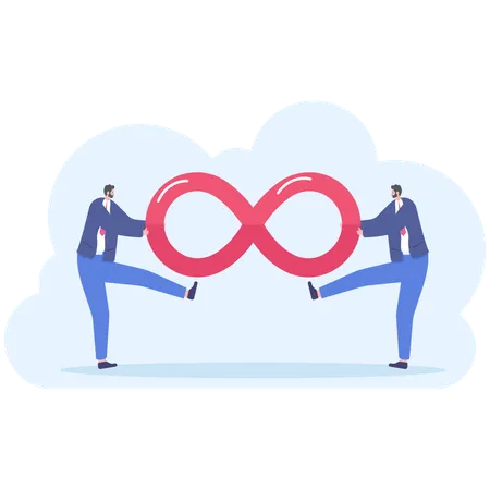 Businessman Pull A Infinity Sign In Different Directions Vector Illustration Flat Illustration