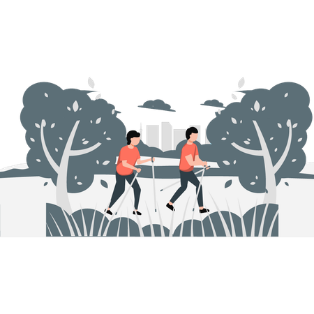 Boys skating on snow surface  Illustration