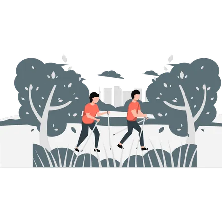 Boys skating on snow surface  Illustration