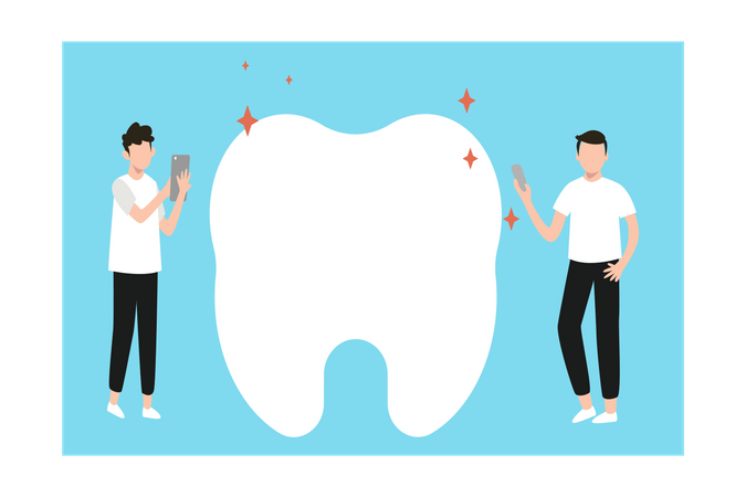Boys standing with teeth  Illustration
