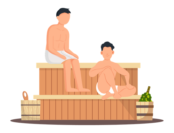 Boys taking steam therapy  Illustration