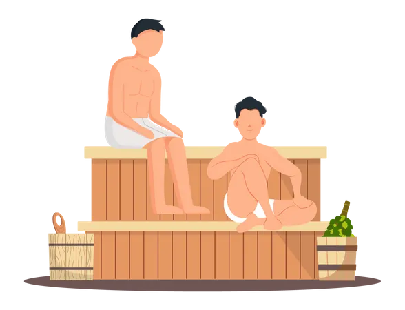 Boys taking steam therapy  Illustration