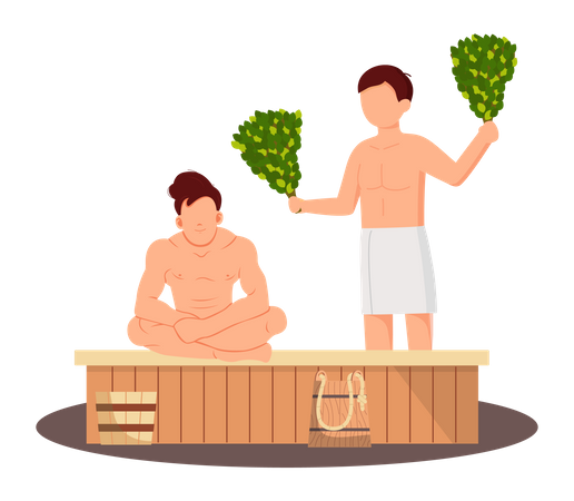 Boys taking steam therapy  Illustration