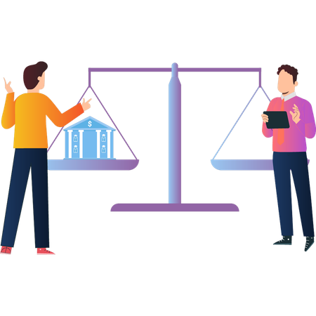 Boys  talking about balance scale  Illustration