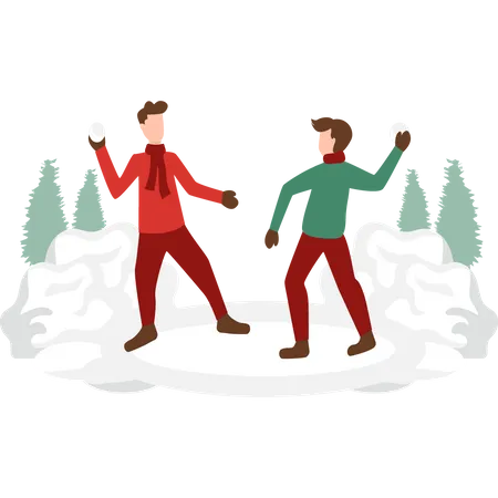 Boys throwing snowballs at each other Illustration