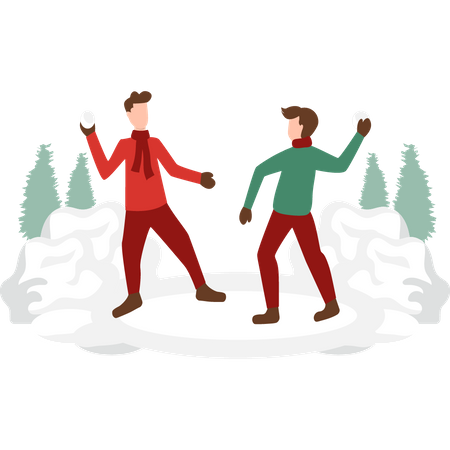 Boys throwing snowballs at each other  Illustration