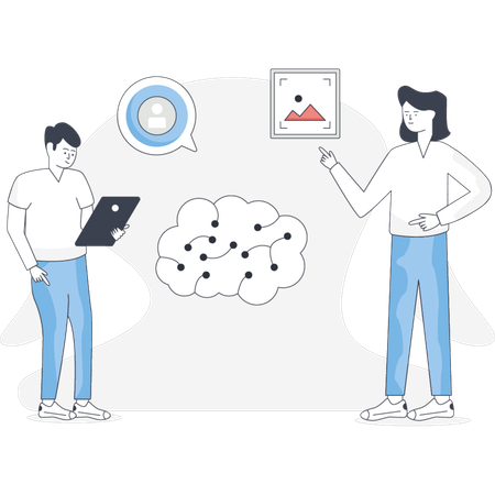Boys using AI based cloud storage  Illustration