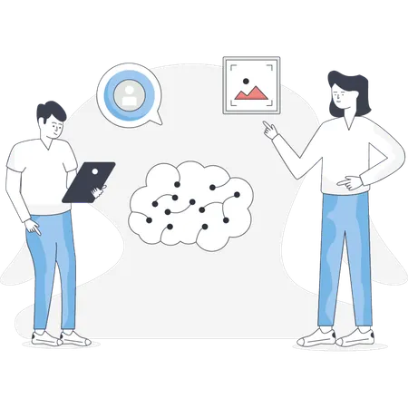 Boys using AI based cloud storage  Illustration