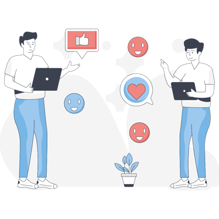 Boys  using social  media  Illustration