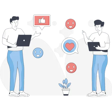 Boys  using social  media  Illustration