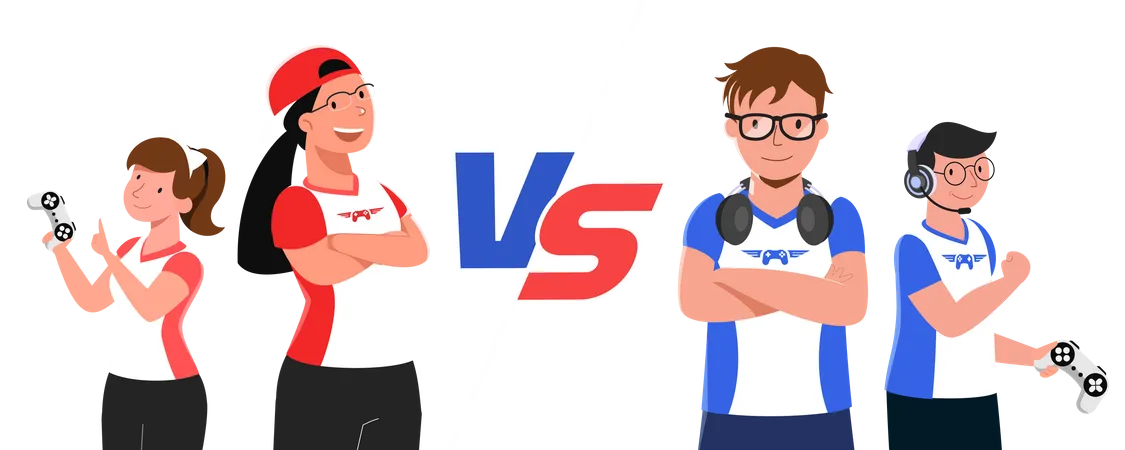 Boys vs girls E-sports athlete competition  Illustration