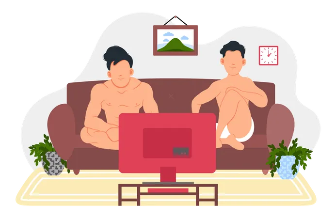 Boys watching TV  Illustration