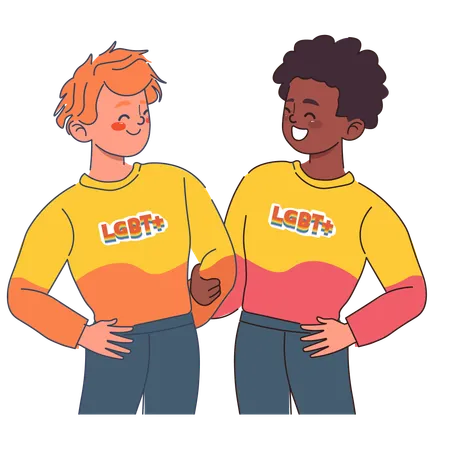 LGBTQシャツを着た少年たち  イラスト