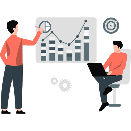 Boys working about business rising graph  Illustration