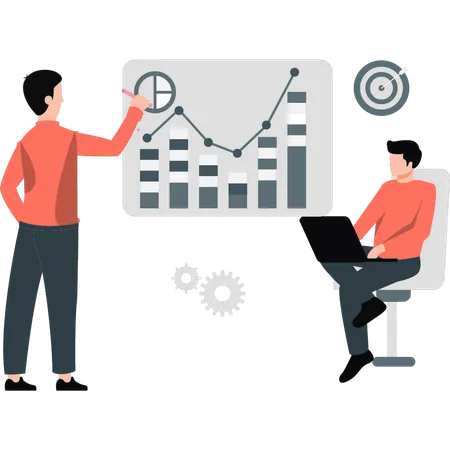 Boys working about business rising graph  Illustration