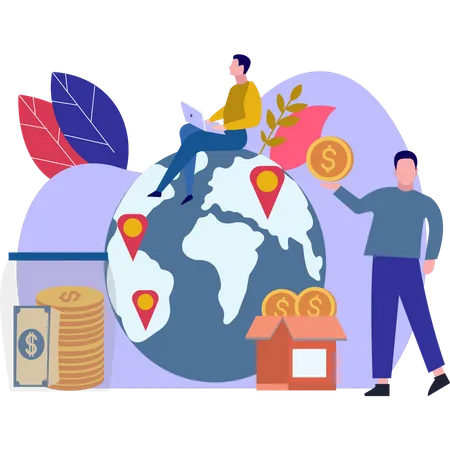 Boys Working For Global Donations  Illustration