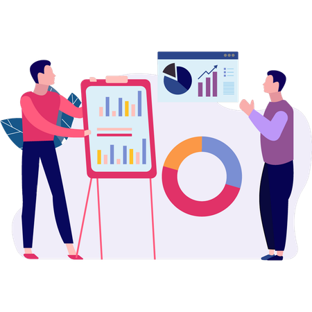 Boys  working on a business chart graph  Illustration