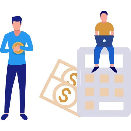 Boys Working On Financial Calculation  Illustration