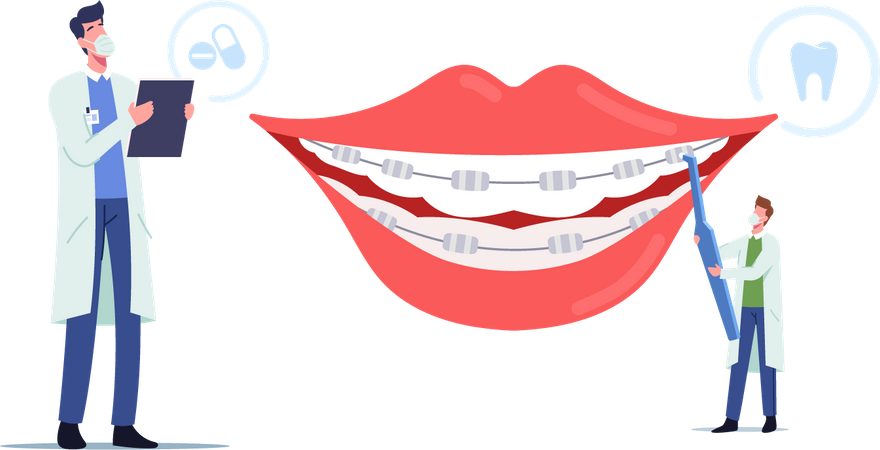 Brackets Installation for Teeth Alignment Illustration