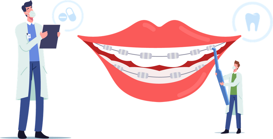 Brackets Installation for Teeth Alignment  Illustration