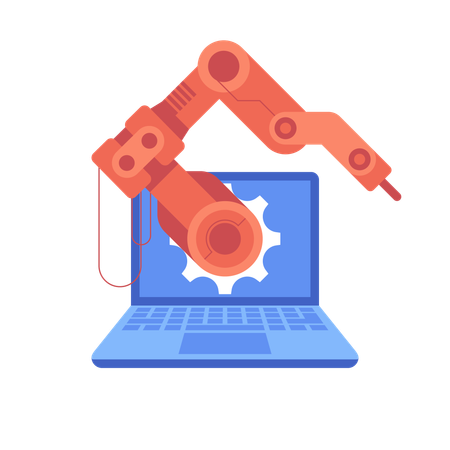 Braço robótico em automação industrial  Ilustração