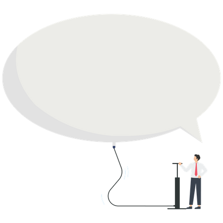 Bragging, businessman inflates his speech bubble  Illustration