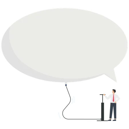 Bragging, businessman inflates his speech bubble  Illustration