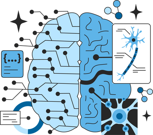 Brain analysis and neural network  Illustration
