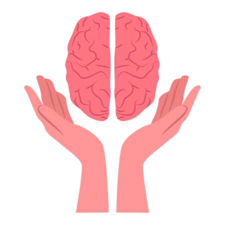 Brain and hand Related to Mental Health  Illustration