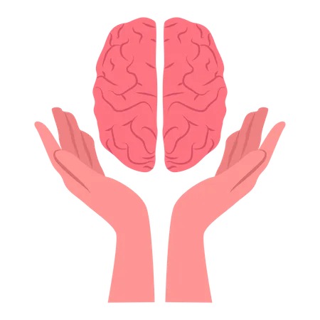 Brain and hand Related to Mental Health  Illustration