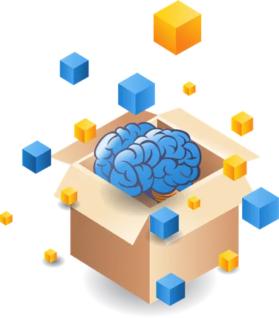 Brain coming out of cardboard  Illustration
