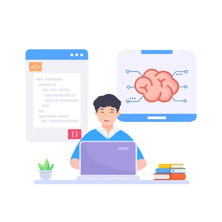 Brain Developers programming using artificial Intelligence  Illustration