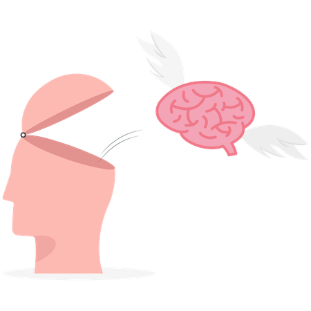 Brain flying out of businessman's head  Illustration