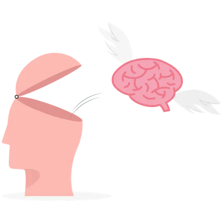 Brain flying out of businessman's head  Illustration